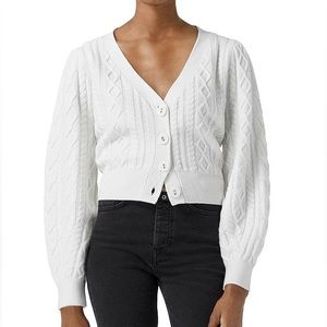 The Kooples Puff-Sleeve Button-Up Cardigan in White Size 2 (M) 100% Wool